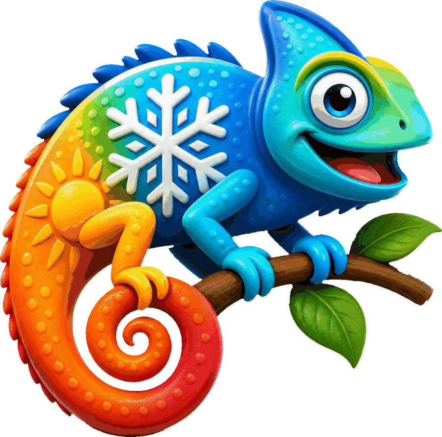 The Balmy chameleon — cool blue on one side, warm orange on the other